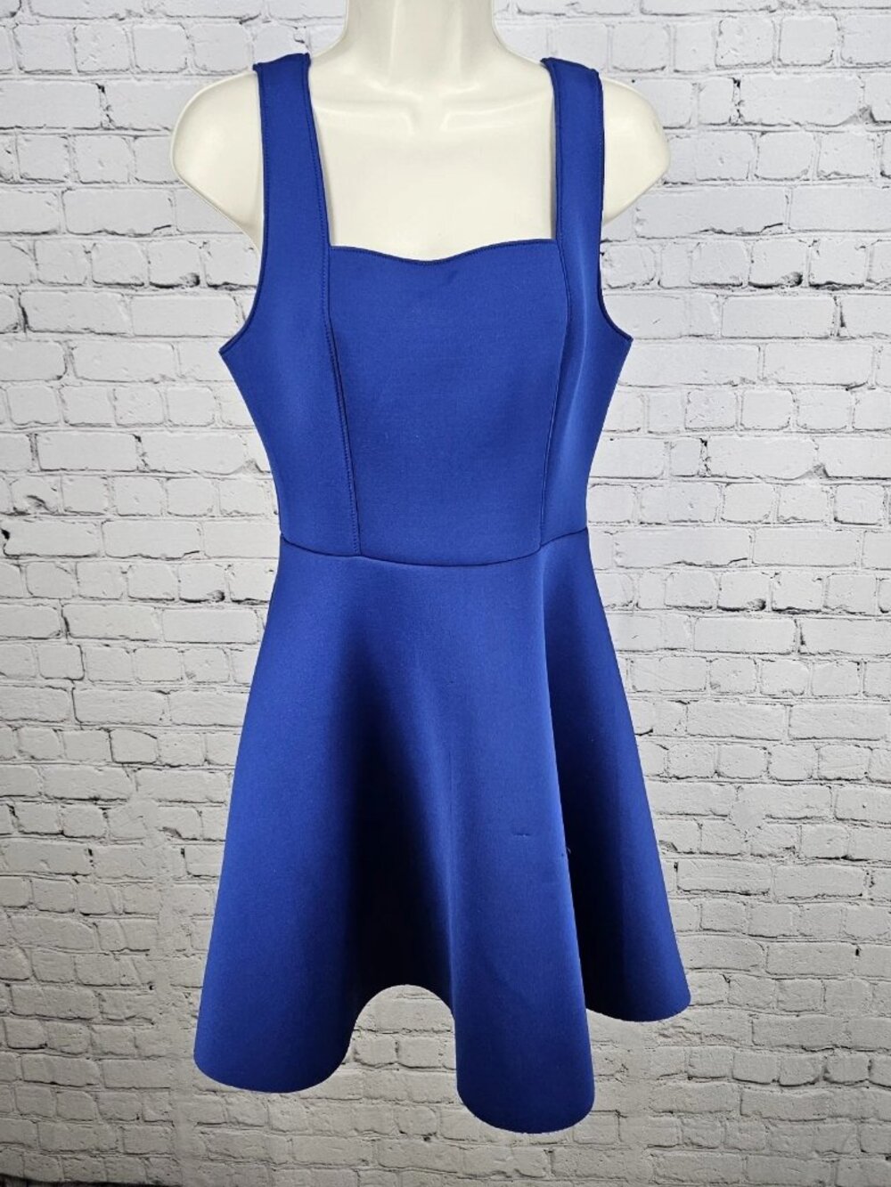 Blue Sleeveless Square Neck Stretch A-Line Short Dress